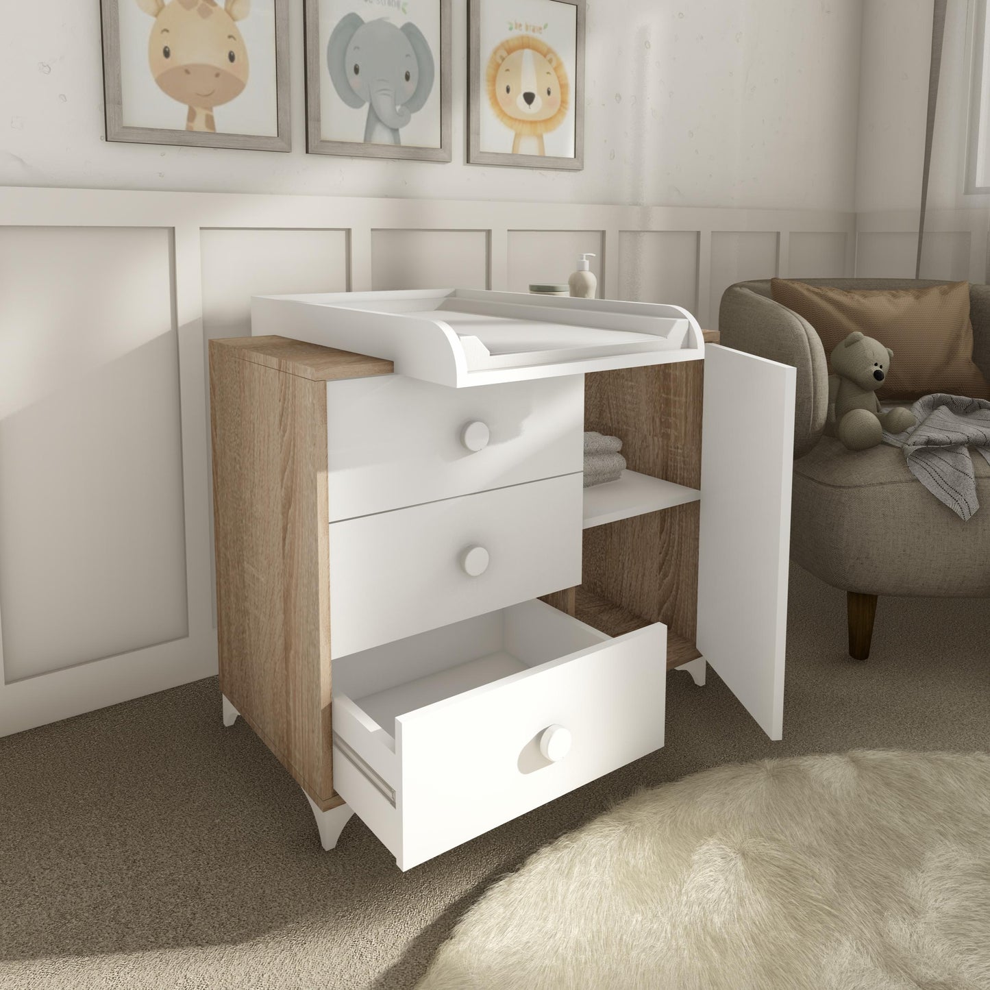كومودين أطفال مع سطح تبديل - خشبي